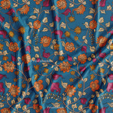 Teal Blue Floral Kalamkari Digital Printed Fabric Market